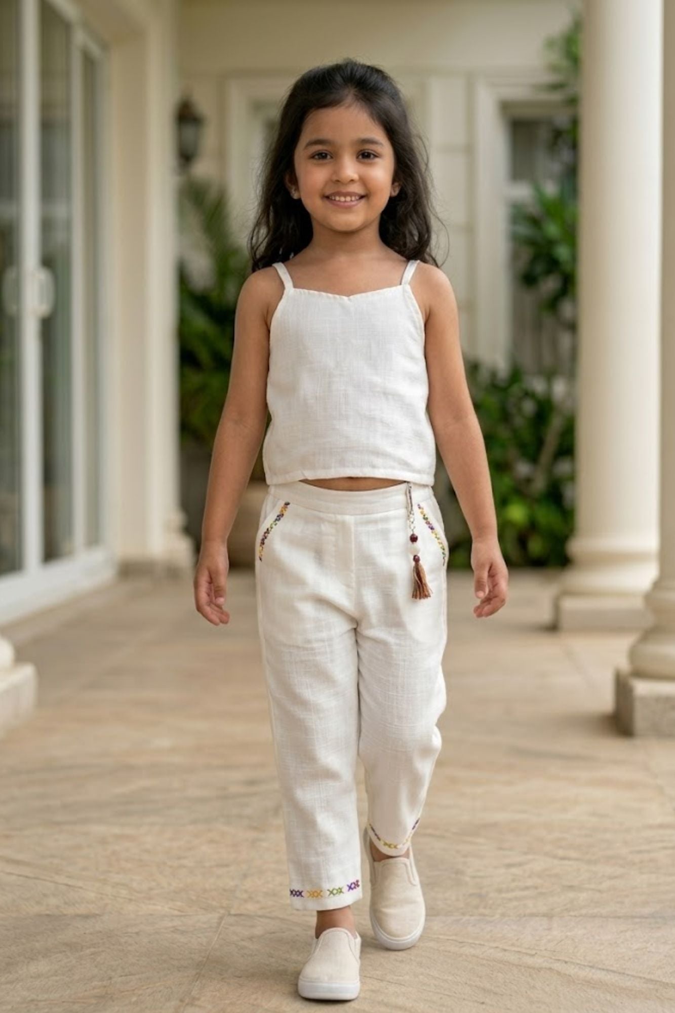 Girls Floral Print Waistcoat Co-Ord Set with Inner Top And Wide-Leg Culotte Pants