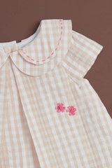 Fawn Checked Cotton Casual Frock For Girls