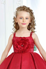 Red Frock With Floral Embellished For Girls