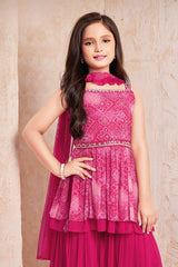 Rani Pink printed Sharara Set With Dupata For Girls