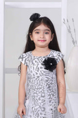 Stylish Black Printed Frock With Tulle Layer For Girls