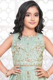 Mint Green Embroidered Lehenga Choli Set With Floral Detailing For Girls