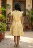 Yellow Embroidered Pleated Frock For Girls