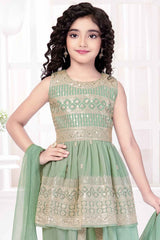 Pista Green Embroidered And Sequin Work Top With Dhoti Bottom Set For Girls