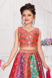 Multicolor Embellished Lehenga Choli with Dupatta For Girls