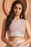 Designer Pastel Pink Sequins Embroidered And Stone Work Lehenga Choli Set For Girls