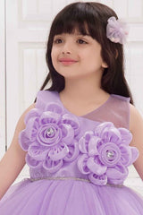 Purple Floral Embellished And Stone Work Party Wear Frock For Girls