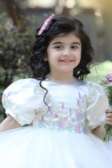 Cream Sequins Work Layered Party Wear Frock For Girls