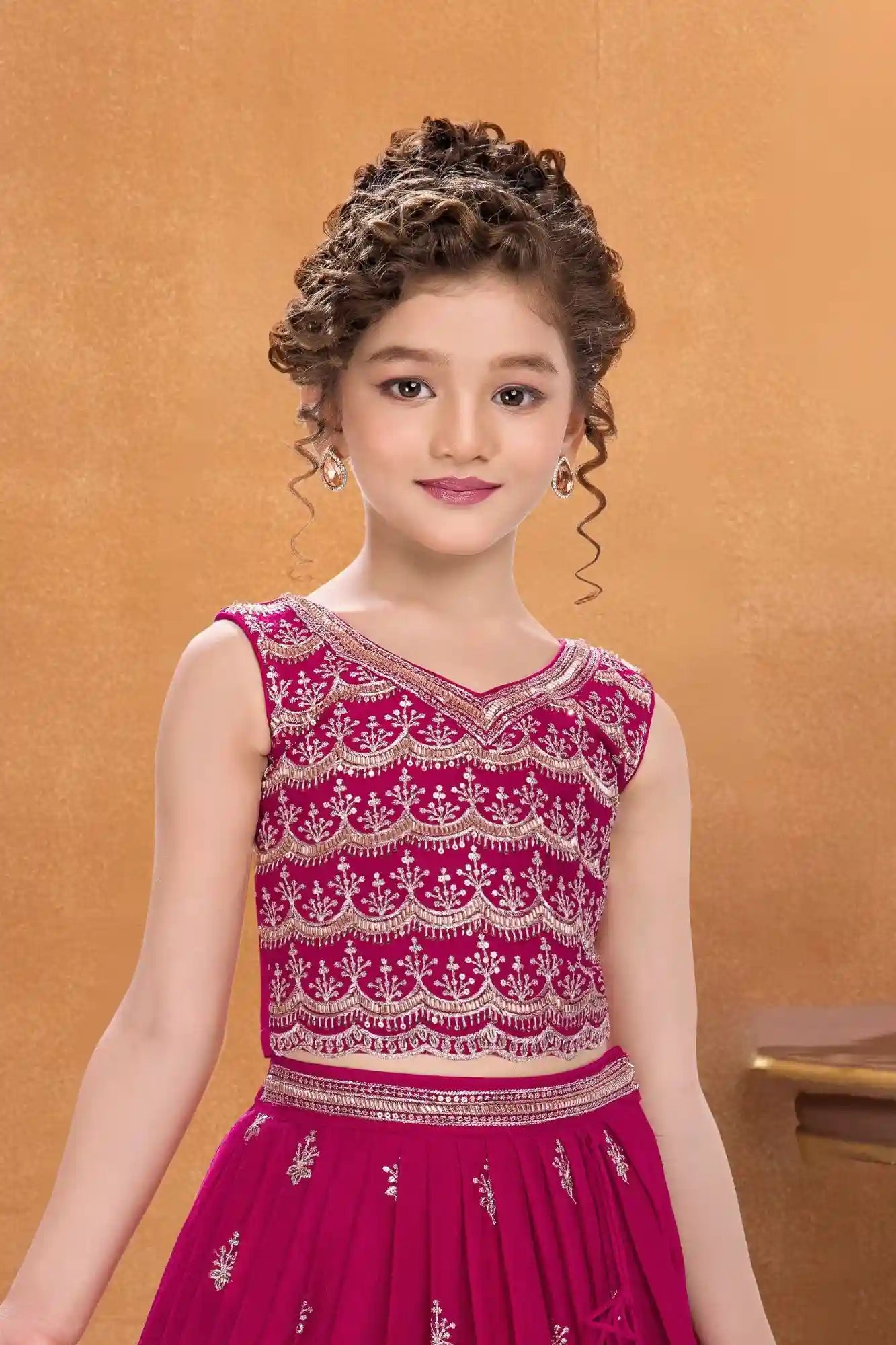 Elegant Rani Pink Sequins Embroidered Lehenga Choli With Dupatta For Girls