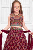 Maroon Ethnic Printed Lehenga Choli Set for Girls