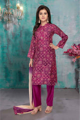 Wine Mirror Work And Printed Ethnic Kurta Set For Girls