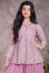 Pink Full Sleeves And Sequin Embroidered Palazzo Set For Girls