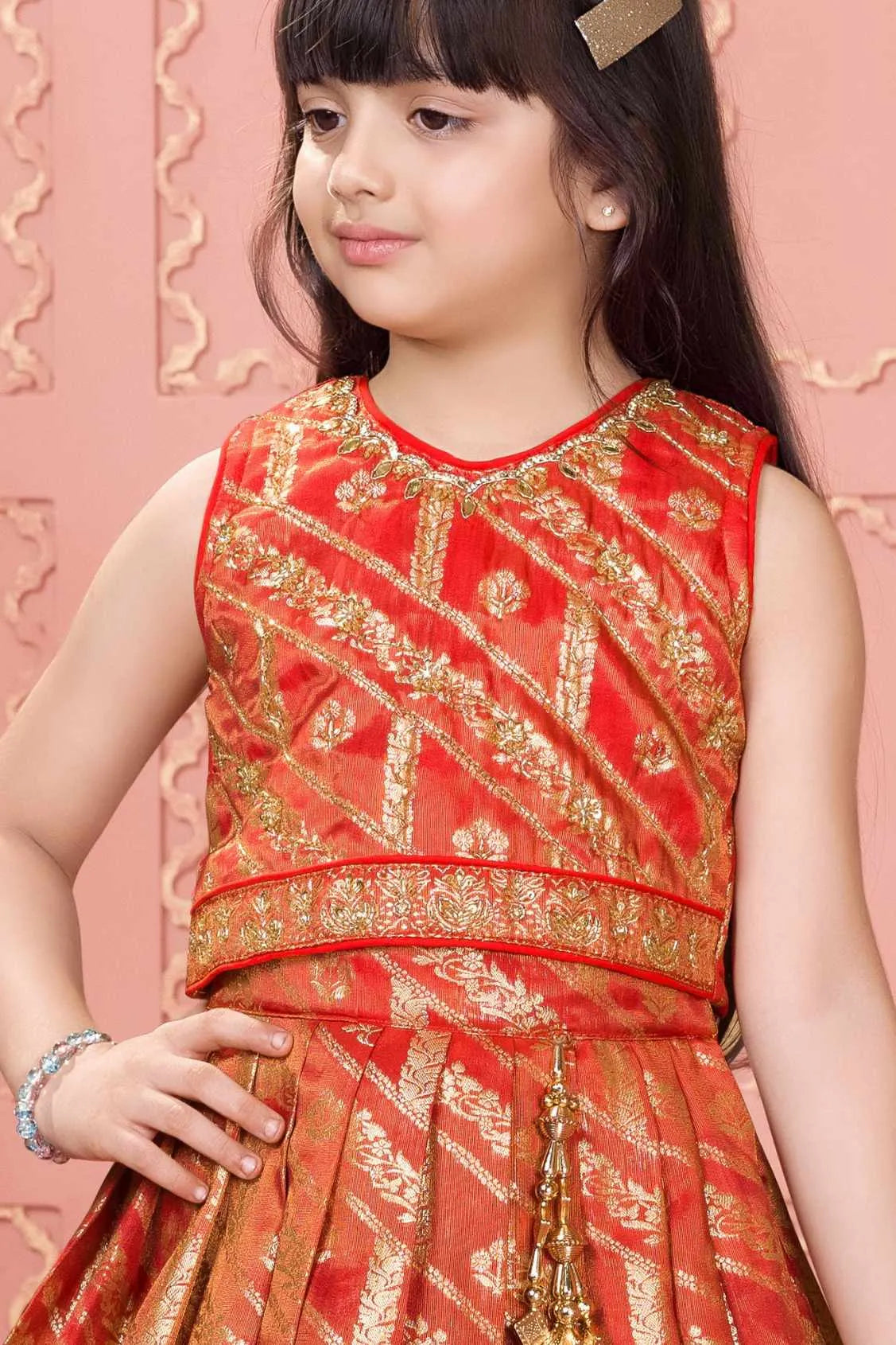 Red And Gold Lehenga Choli Set For Girls