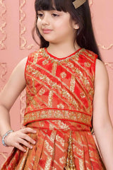 Red And Gold Lehenga Choli Set For Girls