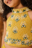 Girls Yellow Embroidered Halter Neck Choli Set with Dupatta