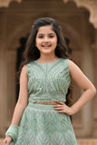 Mint Green Embroidered Lehenga Choli Set For Girls