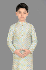 Classic Blue Printed Kurta Set For Boys