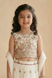 Cream Multi-Thread Embroidered Lehenga Choli Set For Girls