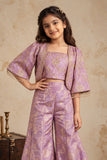 Lavender Palazzo Set with Crop Top And Jacket For Girls