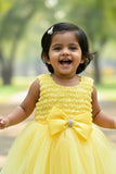 Yellow Tulle Party Dress With Satin Bow For Girls