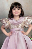 Pink Pleated Frock With Embossed Brocade Body For Girls - Lagorii Kids