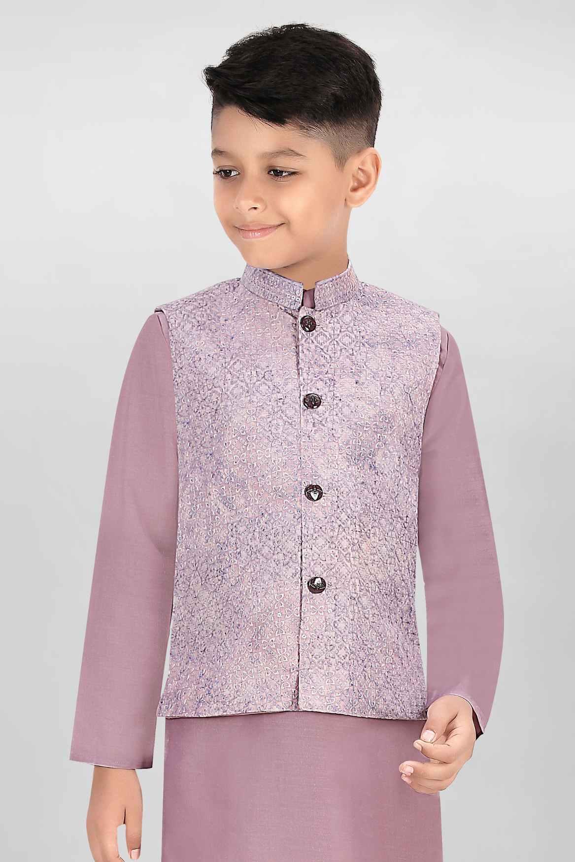 Classic Mauve Kurta Set With Bandi For Boys - Lagorii Kids