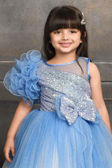 Shimmer Blue Double Shaded Party Wear Gown For Girls - Lagorii Kids