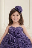 Royal Purple 3D Rosette Appliqué Party Wear  Frock For Girls