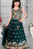 Teal Blue Floral Sequin Embroidered Lehenga Choli Set For Girls