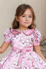 Onion Pink Floral Printed Frock With Peter Pan Collar For Girls