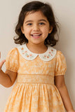 Peach Floral Cotton Dress For Girls