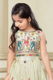 White Pink Folk Embroidered Lehenga Choli for Girls