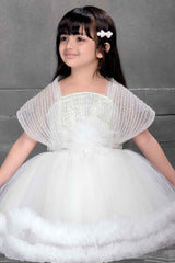 Cream Frock Embellished With Flower And Sequins For Girls