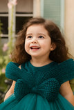 Teal Blue Party Wear Frock with Oversized Bow For Girls