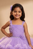 Purple Sleeveless Stone Work And Floral Embellished Tail Back Frock For Girls