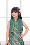 Green Printed Patiala Set with Embroidered Jacket For Girls