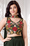 Green Floral Embroidered Palazzo Set with Dupatta For Girls