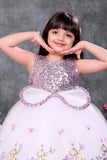 Lavender Sequin Bodice Party Wear Frock with Butterfly Print Skirt For Girls