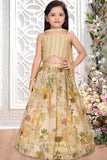 Girls Fawn Bead Embellished Lehenga Choli With Lehenga And Dupatta