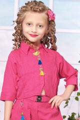 Stylish Pink Western Co Ord Set With Hip Belt For Girls