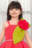 Carrot Red Floral Embellished Party Wear Frock For Girls
