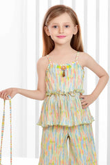 Trendy Multicolor Printed Sleeveless Set For Girls