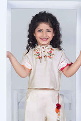 Stylish Beige Co Ord Set With Embroidery For Girls