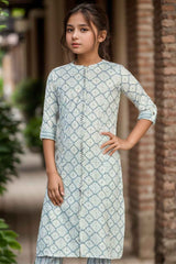 Grey Printed And Stone Work Kurta With Pant Set For Girls