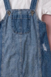 Girls Blue Denim Dungaree Dress with White Tee