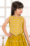 Mustard Sequins Work With Embroidered Lehenga Choli For Girls