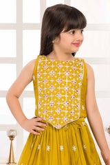 Mustard Sequins Work With Embroidered Lehenga Choli For Girls