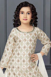 Cream Embroidered And Sequin Top With Palazzo Set For Girls