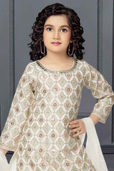 Cream Embroidered And Sequin Top With Palazzo Set For Girls