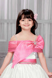 Designer Pink Bow Embellished With Stone Waist Band For Girls